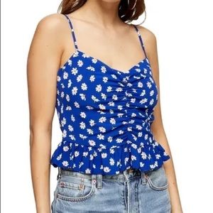 Topshop Blue Floral Ruched Peplum Camisole size 4 new with tags